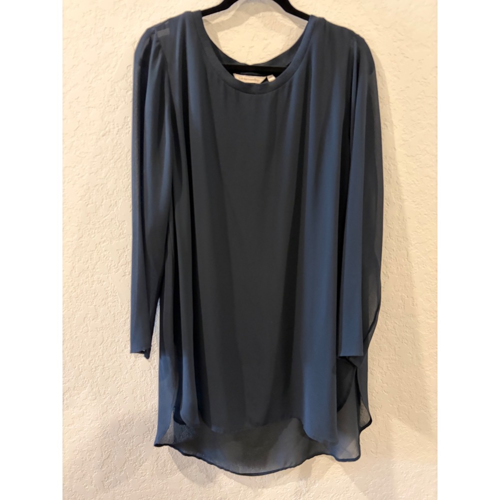 Soft Surroundings Black Chiffon Overlay Tunic Top PXL Long Sleeve High Low